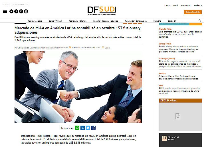 Mercado de M&A en Amrica Latina contabiliz en octubre 157 fusiones y adquisiciones